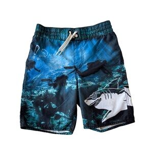 Old Navy Blue and Black Swim Trunks with Shark Graphic
